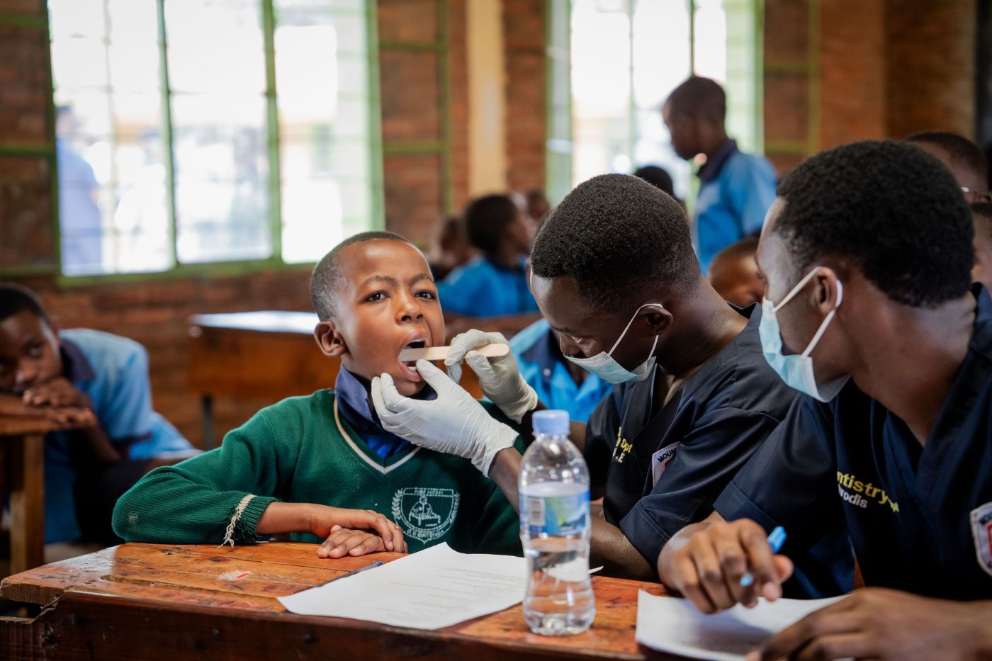Children in a classroom during a school health check